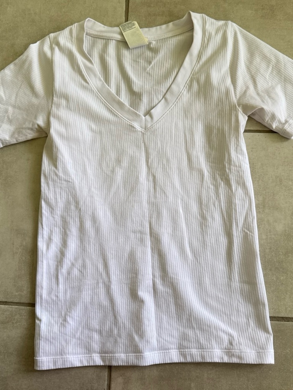 Athleta White Ribbed V-Neck Short Sleeve Tee